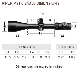 Vortex Rifle Scope - Viper PST Tactical 6-24x50 EBR-1 (MRAD) Dimensions